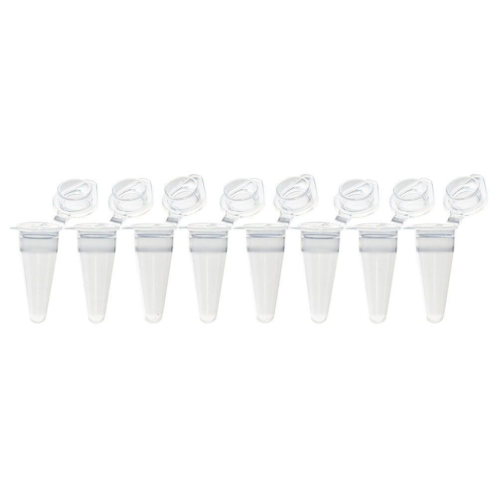 Globe Scientific QuickSnap 0.1mL 8-Strip Tubes, with Individually-Attached Flat Caps, Clear .1ml;flat caps;8 strip